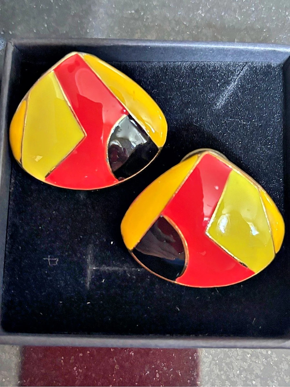 Color Block Statement Earrings in Red & Yellow Like New